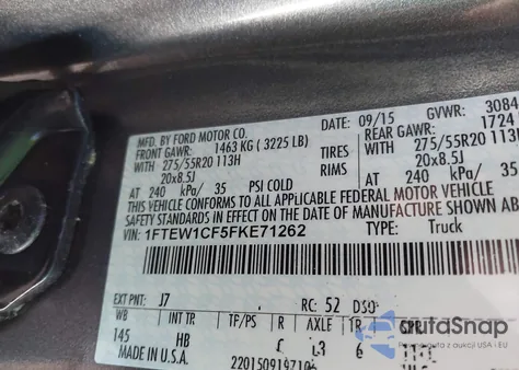 2015 Ford F-150 Lariat from USA, damaged, VIN 1FTEW1CF5FKE71262